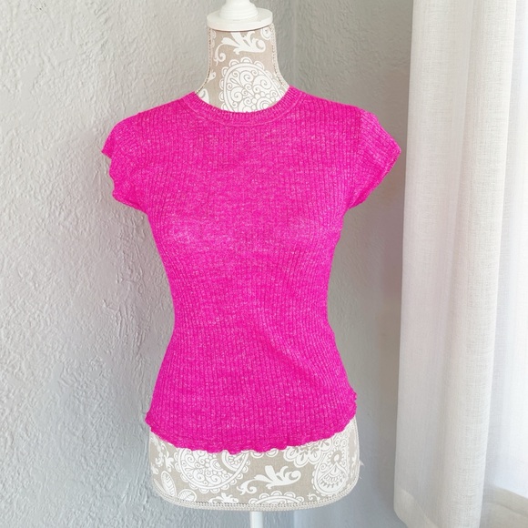 J. Crew Tops - 💗 J.Crew Merino Wool & Linen Ribbed Knit Top – Hot Pink, Size Small 💗